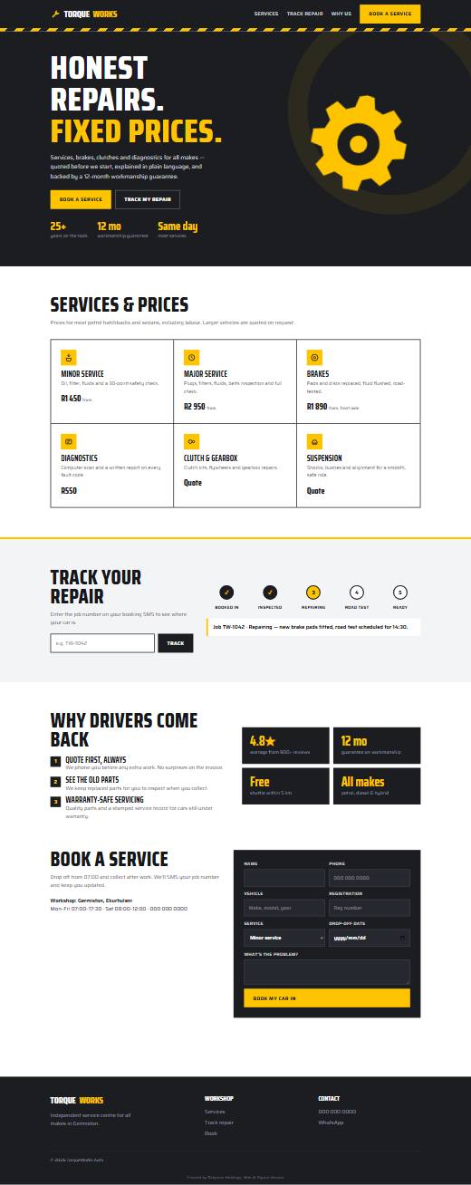 Screenshot of the Mechanic & service centre template