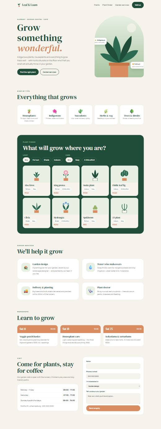 Screenshot of the Plant nursery & garden centre template